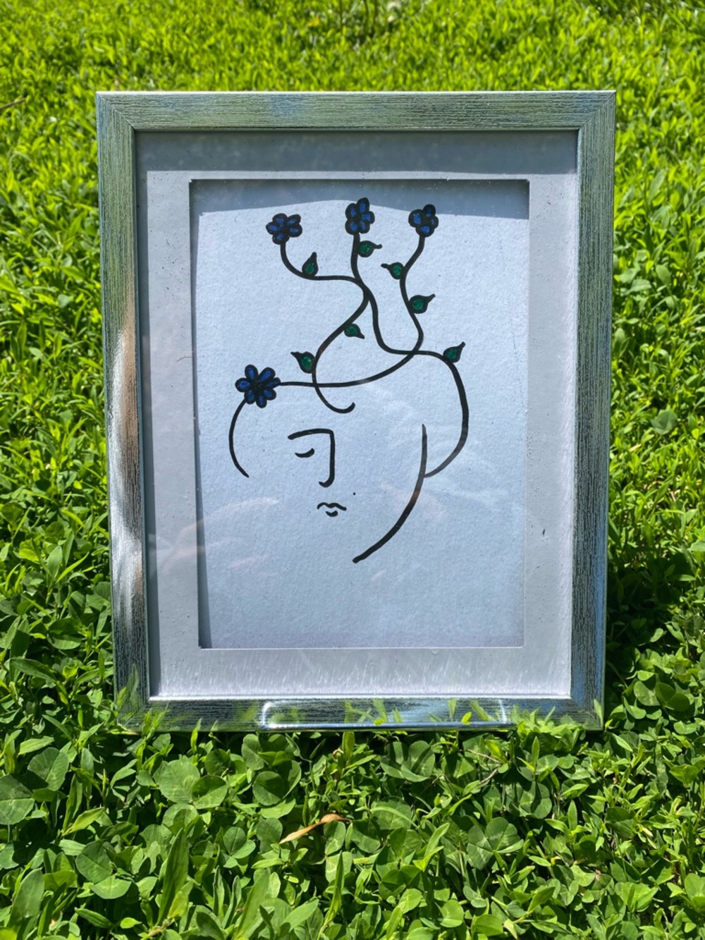 Abstract Face Art with Blue and Green Accents